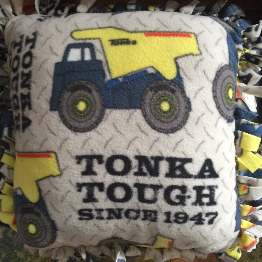 Hand made Tonka Truck fleece pillow